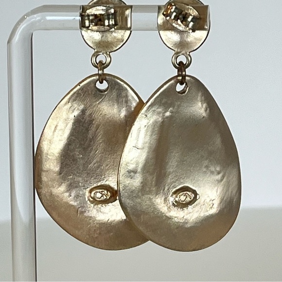 Gold Dangle Earrings with Crystal Accents - Picture 7 of 8